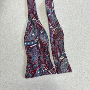 Burgundy Vintage Blue Paisley Bow Tie Cravat 3in x 17in Formal Fashion Accessory